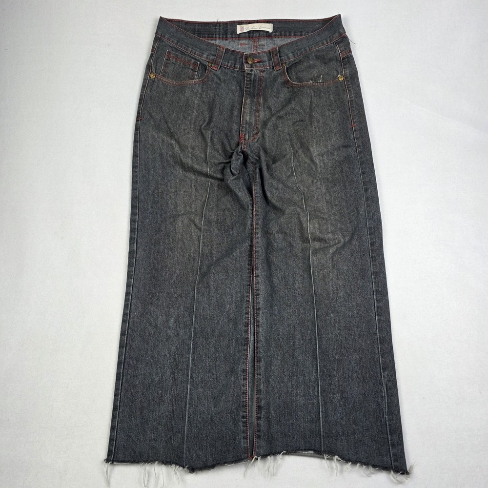Vintage Y2k Brooklyn Basement Jeans Mens 36x27 Gray Red Distressed Skater Grunge